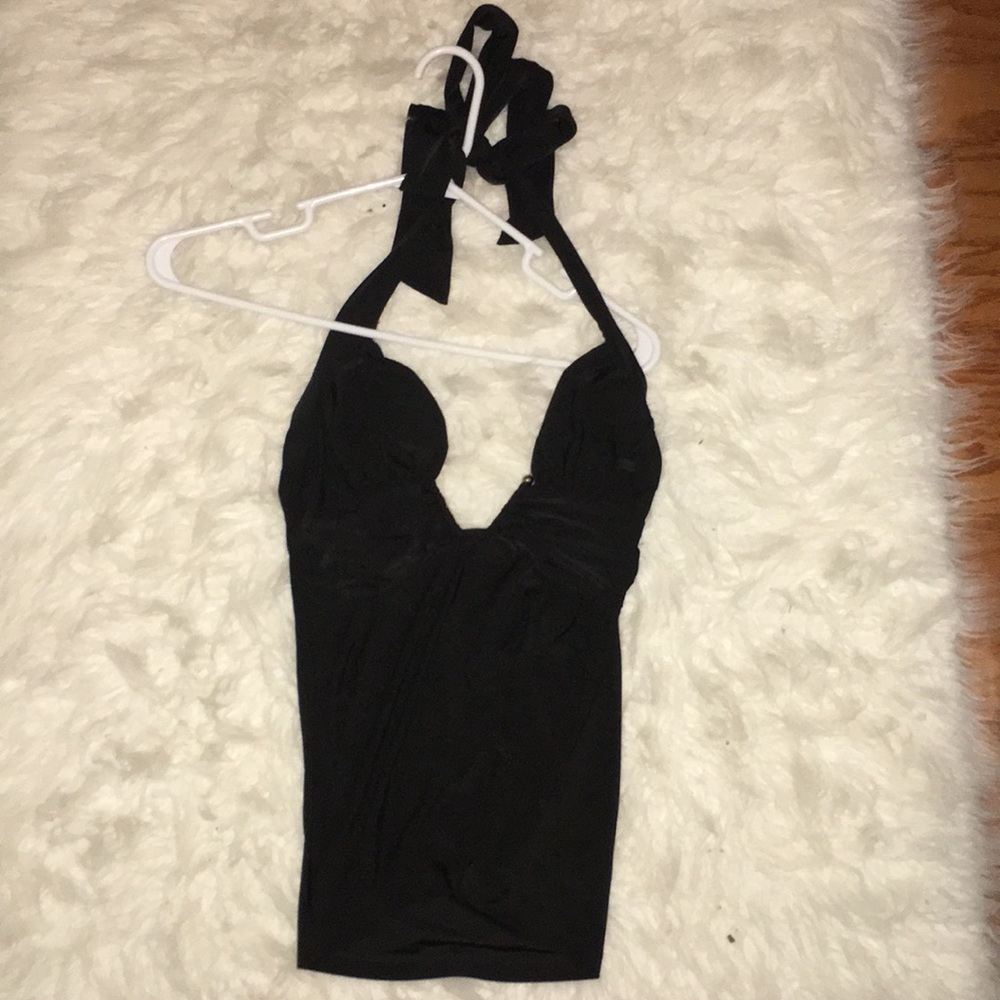 BLACK HALTER V NECK CLASSY TANK TOP
